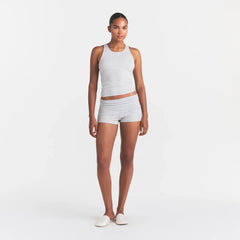 RIB SLEEP TANK | LIGHT HEATHER GREY ON A MODEL | FOCUS: 0.0, 1.0, 0.9
