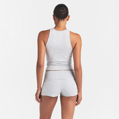 RIB SLEEP TANK | LIGHT HEATHER GREY ON A MODEL | FOCUS: 0.0, 1.0, 0.9
