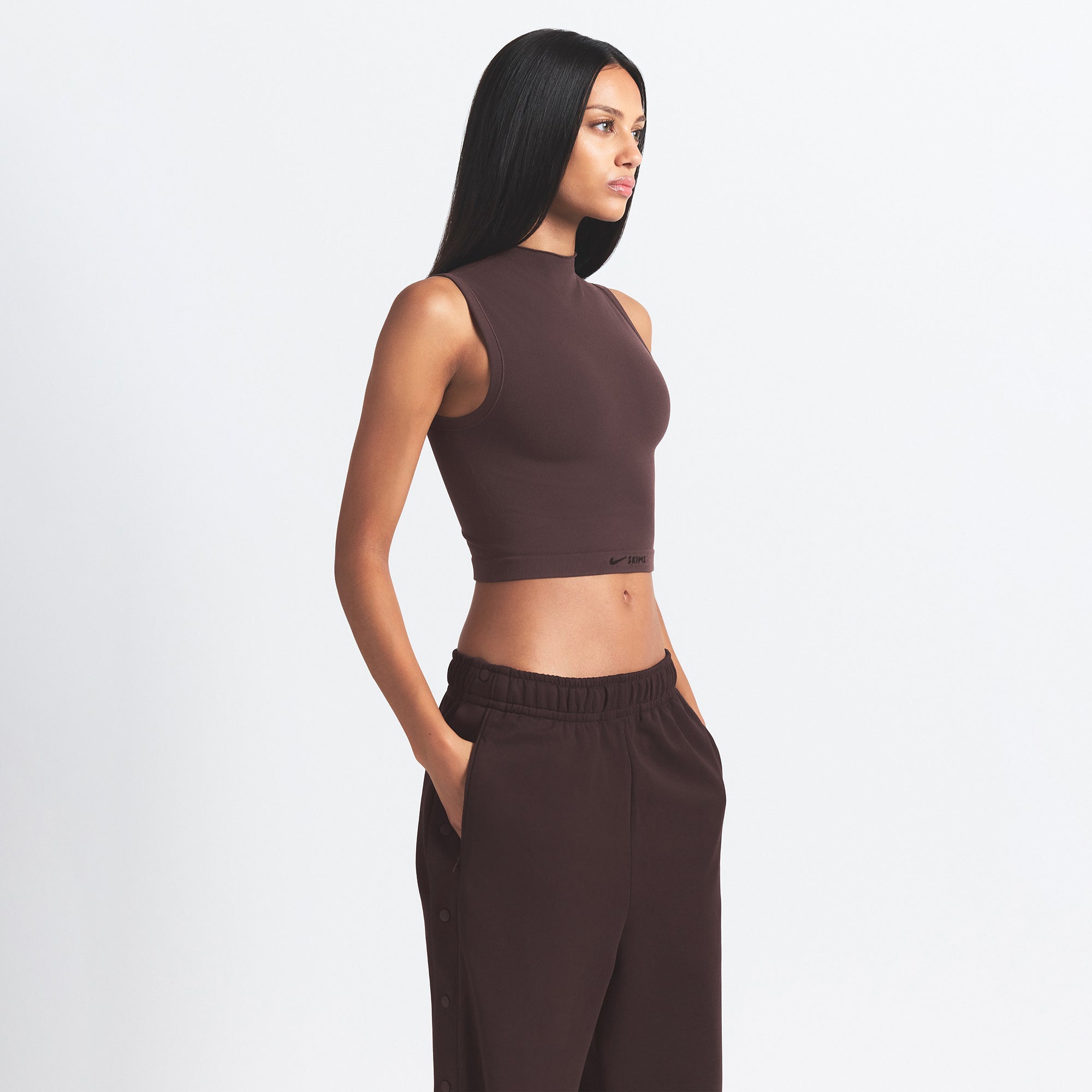 NikeSKIMS VINTAGE SEAMLESS MOCK NECK BRA TOP | PHOENIX ON A MODEL SIDE VIEW