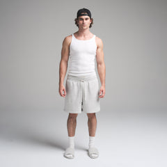 SKIMS COTTON MENS RIB TANK 3-PACK | CHALK ON A MODEL FRONT VIEW | FOCUS: 0.0, 1.0, 0.9