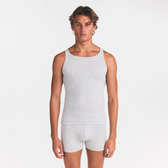 SKIMS COTTON MENS RIB TANK 3-PACK | ECRU MULTI ON A MODEL FRONT VIEW