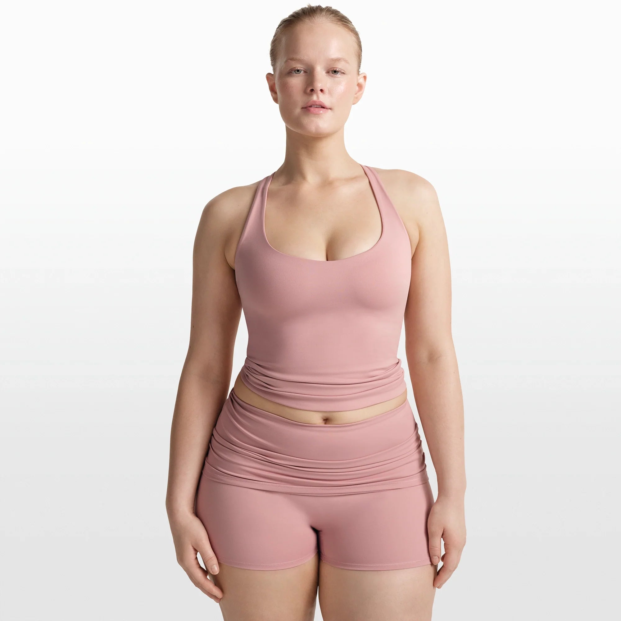 NikeSKIMS MATTE RACER BACK TANK | HIMALAYAN ON A MODEL FRONT VIEW @ | FOCUS: 0.0, 1.0, 0.9