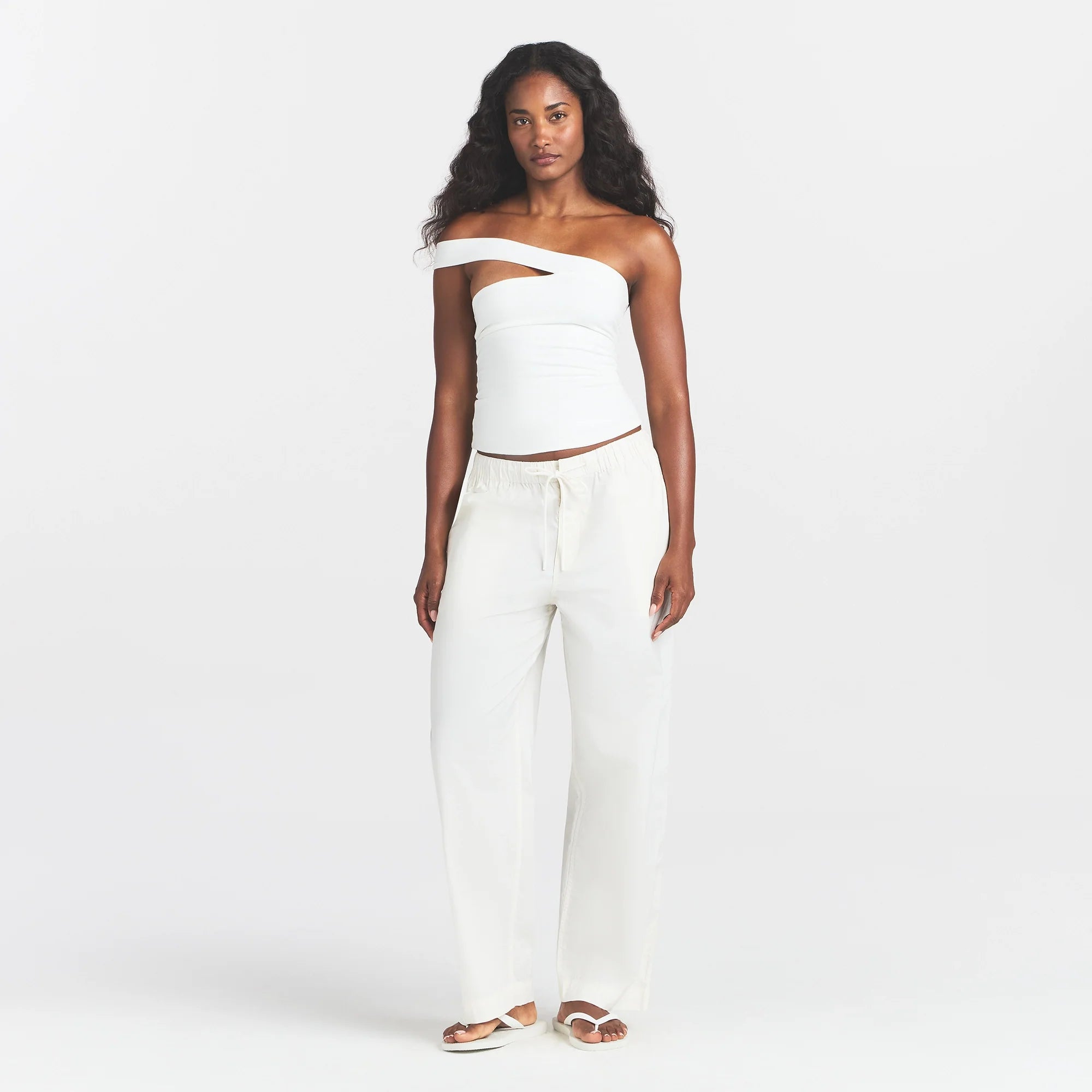 COTTON JERSEY ASYMMETRICAL TOP | MARBLE ON A MODEL FRONT VIEW @ | FOCUS: 0.0, 1.0, 0.9