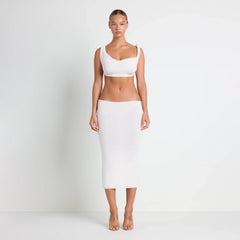 VETTESE X SKIMS SHEER MODAL DRAPED BRALETTE | ECRU ON A MODEL FRONT VIEW | FOCUS: 0.0, 1.0, 0.9