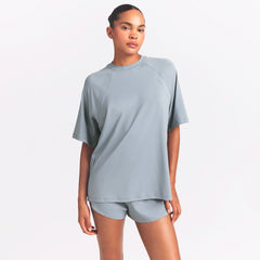 NikeSKIMS AIRY OVERSIZED TEE | WASHED PACIFIC ON A MODEL SIDE VIEW @ | FOCUS: 0.0, 1.0, 0.9