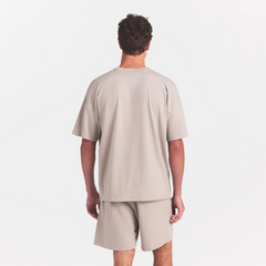 JERSEY LOUNGE MENS OVERSIZED T-SHIRT | LINEN ON A MODEL FRONT VIEW @ | FOCUS: 0.0, 1.0, 0.9