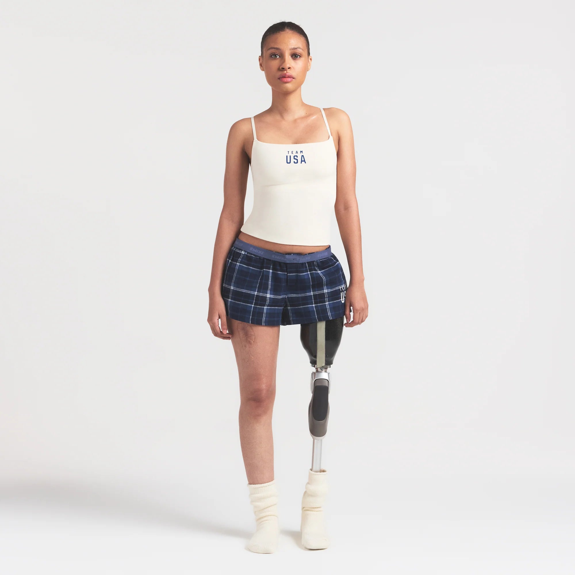 SKIMS FOR TEAM USA COTTON JERSEY PARALYMPIC CAMI | ECRU ON A MODEL FRONT VIEW @ | FOCUS: 0.0, 1.0, 0.9