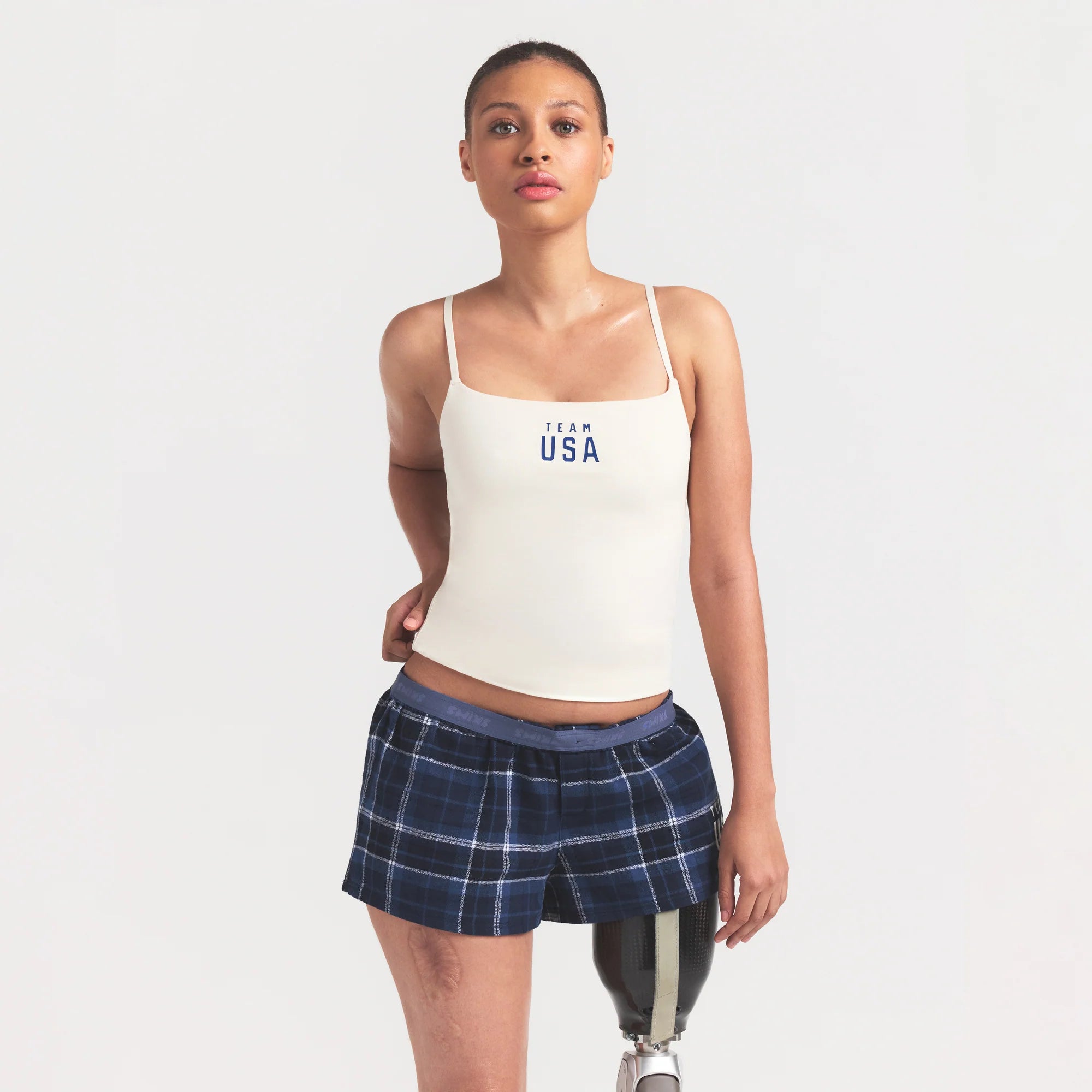 SKIMS FOR TEAM USA COTTON JERSEY PARALYMPIC CAMI | ECRU ON A MODEL SIDE VIEW @ | FOCUS: 0.0, 1.0, 0.9