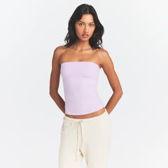 COTTON JERSEY TUBE TOP | SUGAR PLUM ON A MODEL SIDE VIEW @ | FOCUS: 0.0, 1.0, 0.9