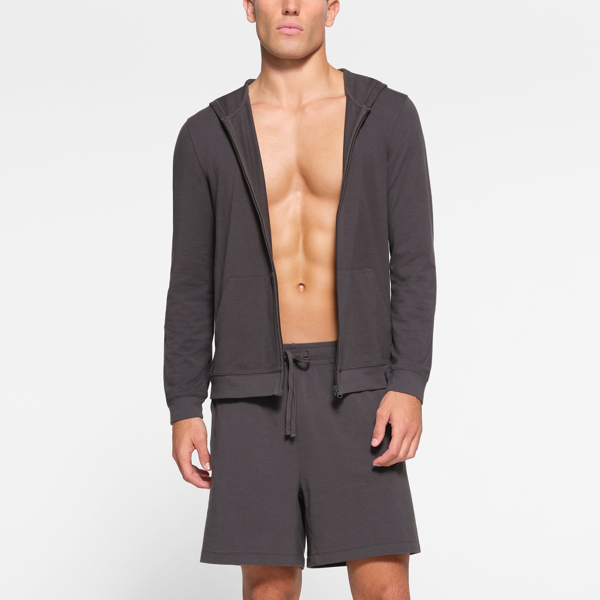 JERSEY LOUNGE MENS ZIP UP HOODIE | ASH ADDITIONAL FABRIC DETAILS