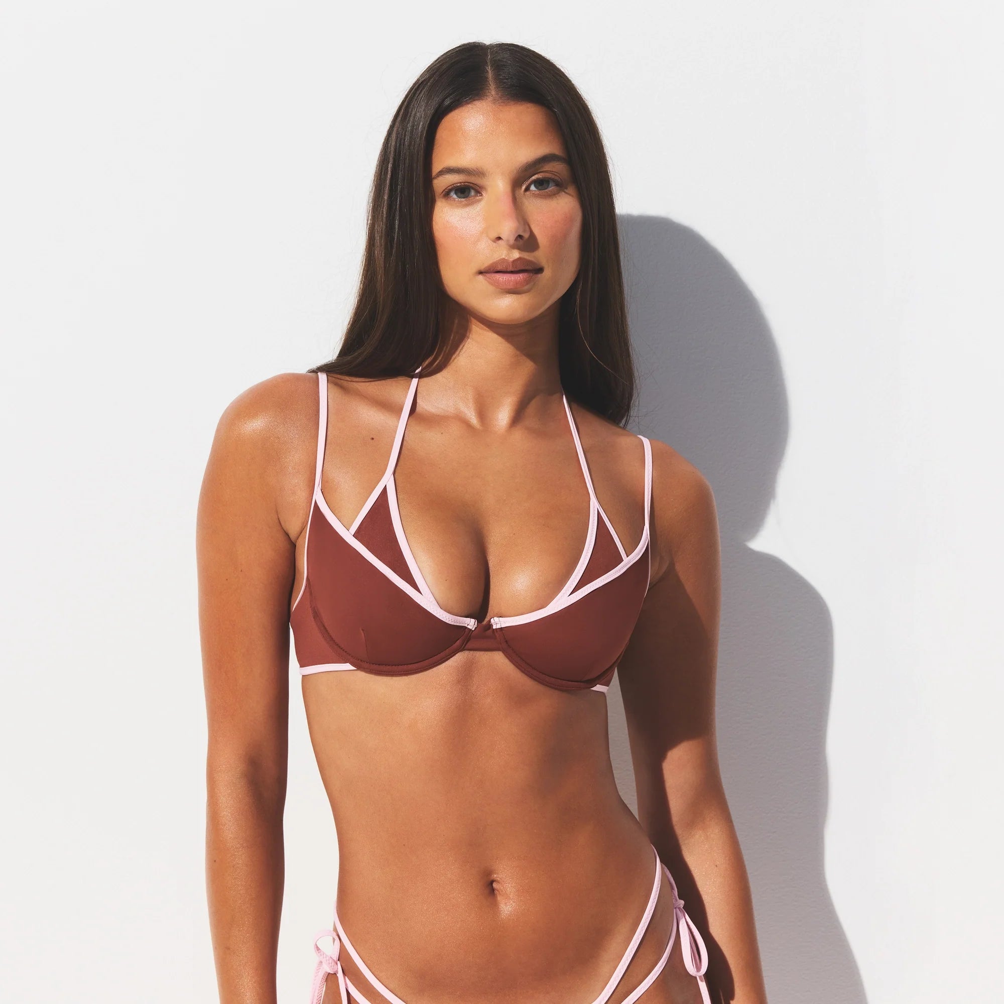 SIGNATURE SWIM LAYERED PLUNGE BIKINI TOP | HENNA CONTRAST ON A MODEL SIDE VIEW 
