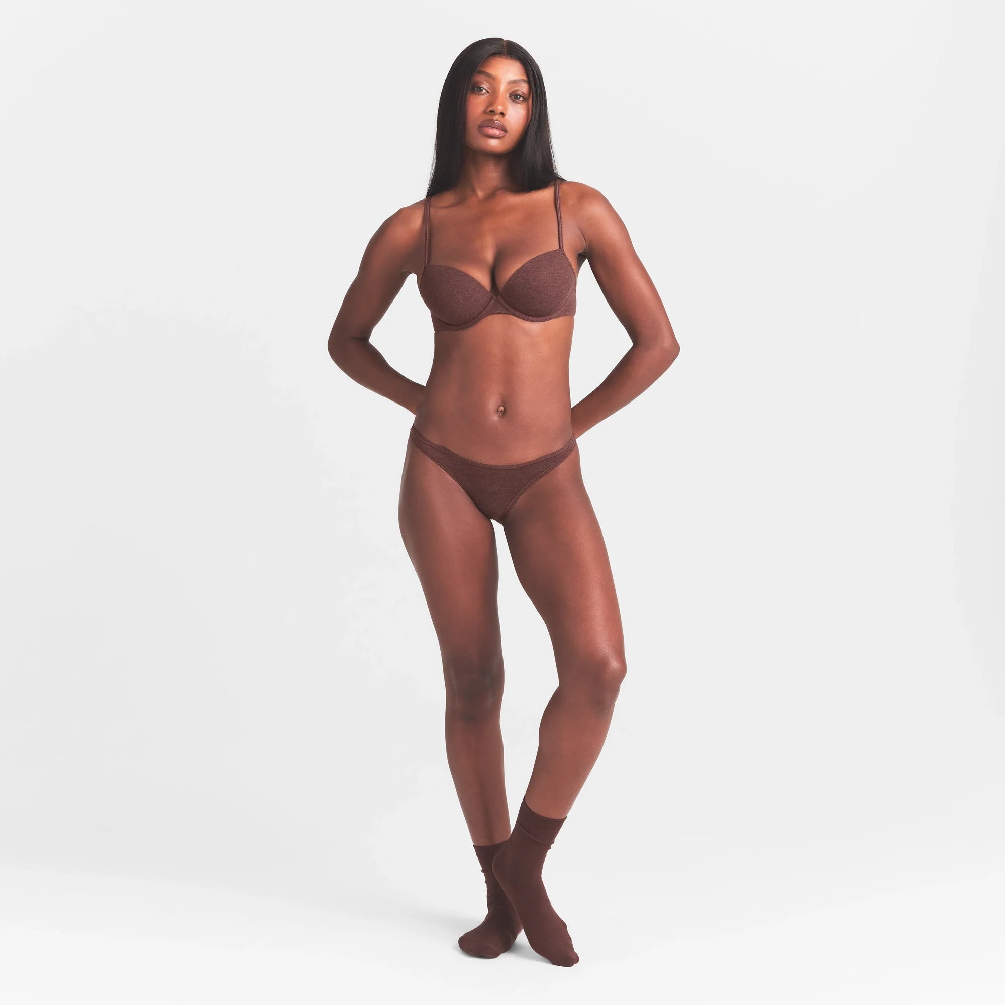 EVERYDAY COTTON BIKINI | COCOA HEATHER ON A MODEL FRONT  VIEW @ | FOCUS: 0.0, 1.0, 0.9