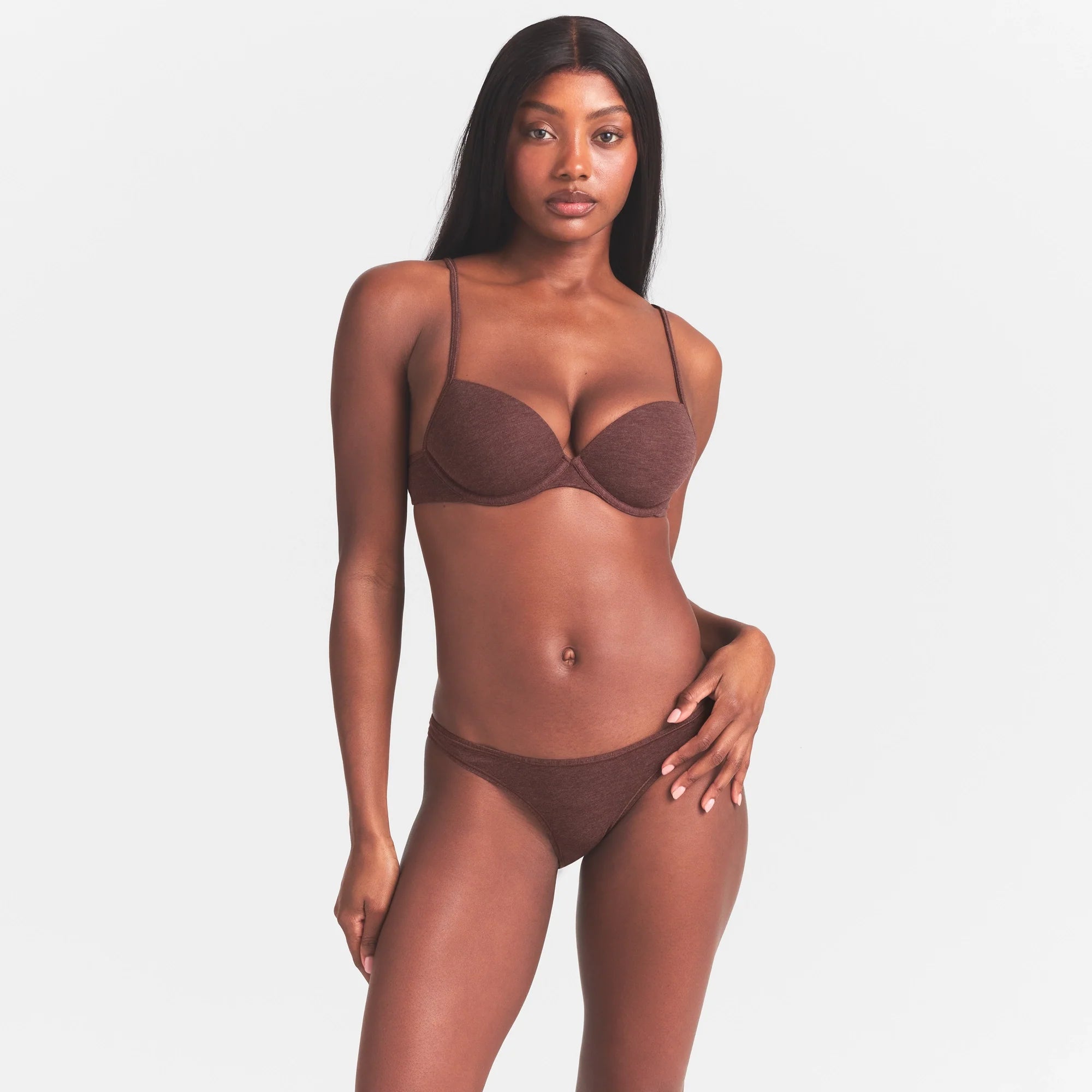 EVERYDAY COTTON BIKINI | COCOA HEATHER ON A MODEL SIDE  VIEW @ | FOCUS: 0.0, 1.0, 0.9