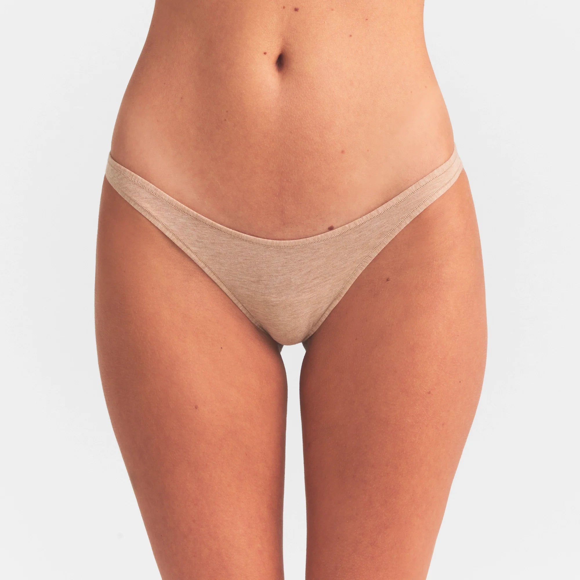 EVERYDAY COTTON BIKINI | CLAY HEATHER ON A MODEL SIDE  VIEW @ | FOCUS: 0.0, 1.0, 0.9