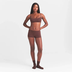 EVERYDAY COTTON BOY SHORT | COCOA HEATHER ON A MODEL FRONT  VIEW @ | FOCUS: 0.0, 1.0, 0.9