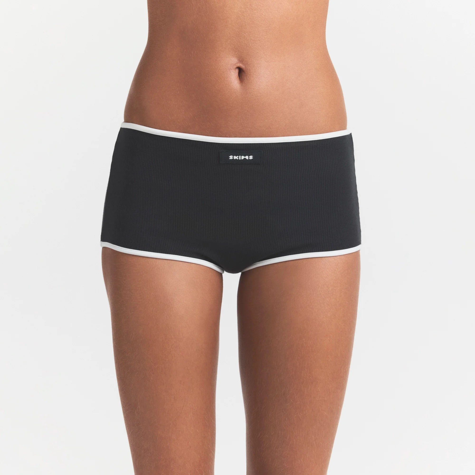 COTTON RIB BOY SHORT | SOOT CONTRAST & LAYS FLAT ON A WHITE BACKGROUND | FLT @ | FOCUS: 0.0, 1.0, 0.9