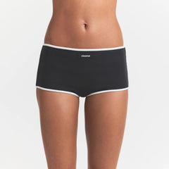 COTTON RIB BOY SHORT | SOOT CONTRAST & LAYS FLAT ON A WHITE BACKGROUND | FLT @ | FOCUS: 0.0, 1.0, 0.9