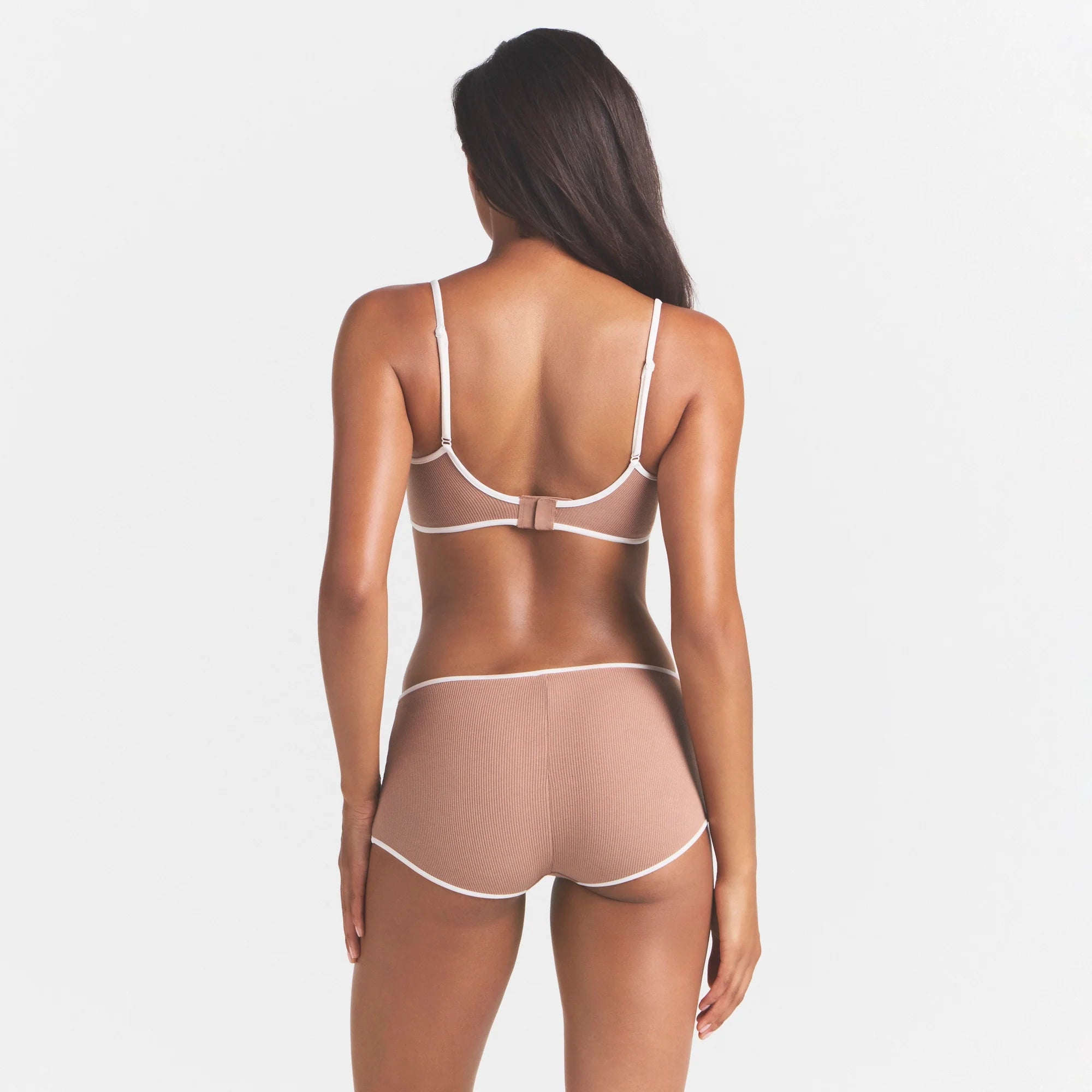 COTTON RIB BOY SHORT | SIENNA CONTRAST & LAYS FLAT ON A WHITE BACKGROUND | FLT @ | FOCUS: 0.0, 1.0, 0.9