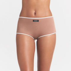 COTTON RIB BOY SHORT | SIENNA CONTRAST & LAYS FLAT ON A WHITE BACKGROUND | FLT @ | FOCUS: 0.0, 1.0, 0.9