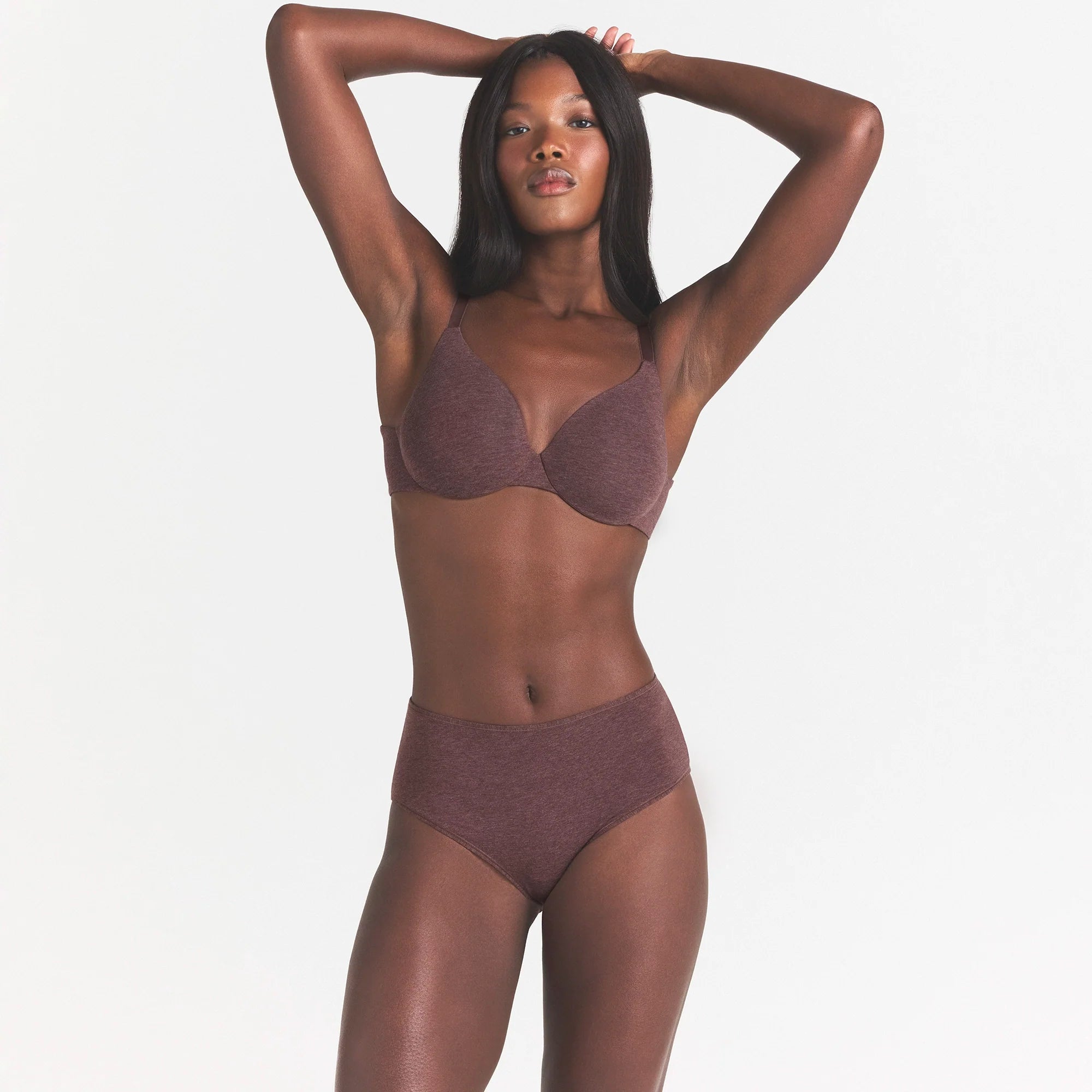 EVERYDAY COTTON BRIEF | COCOA HEATHER ON A MODEL SIDE VIEW @ | FOCUS: 0.0, 1.0, 0.9