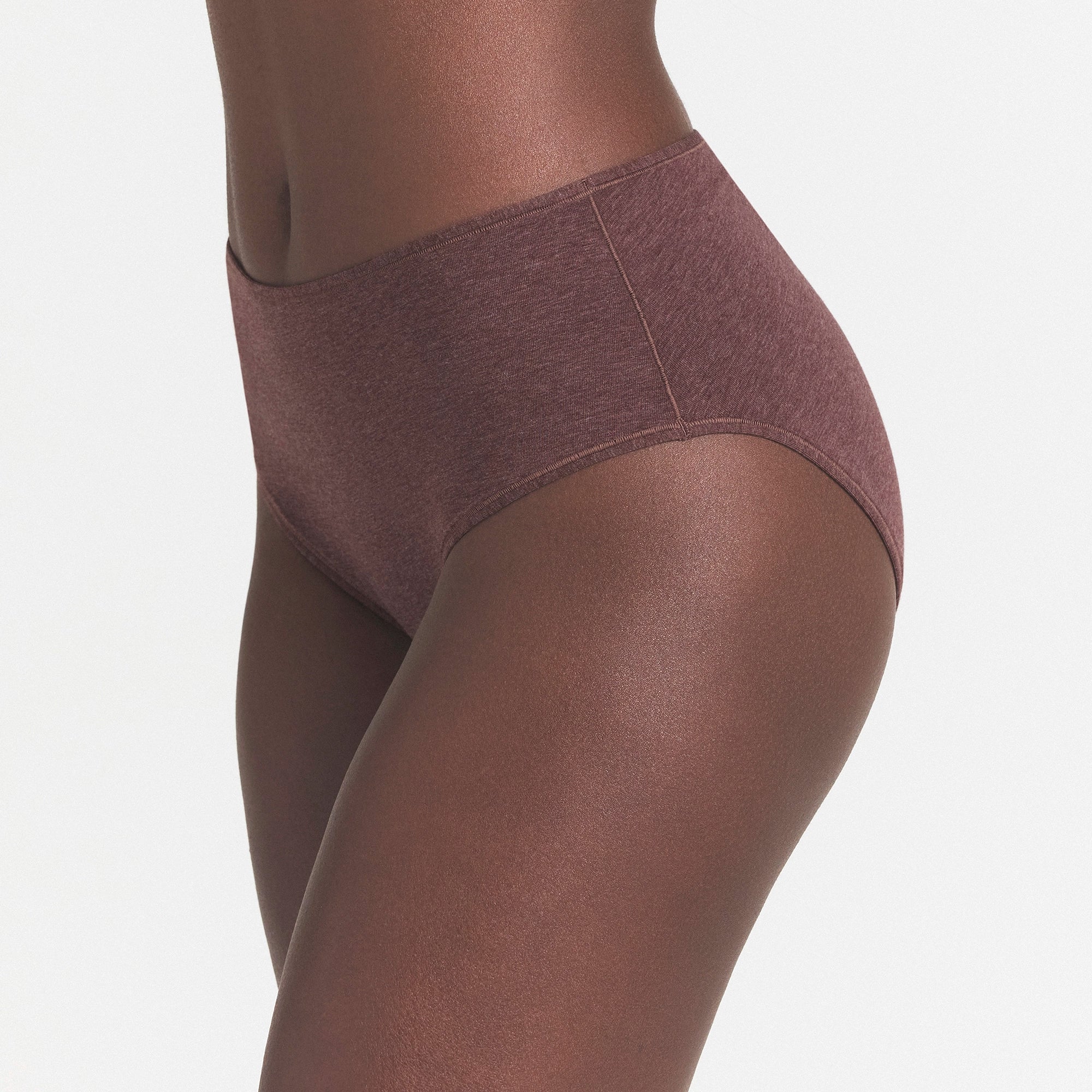 EVERYDAY COTTON BRIEF | COCOA HEATHER ON A MODEL SIDE VIEW @ | FOCUS: 0.0, 1.0, 0.9