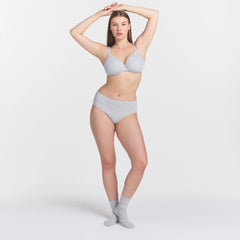 EVERYDAY COTTON BRIEF | LIGHT HEATHER GREY ON A MODEL FRONT VIEW @ | FOCUS: 0.0, 1.0, 0.9