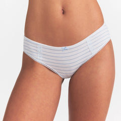 LIGHTWEIGHT COTTON LACE HIPSTER | AIRSPACE LAGUNA STRIPE ON A MODEL SIDE VIEW @ | FOCUS: 0.0, 1.0, 0.9