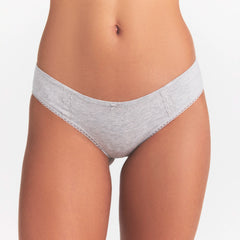 LIGHTWEIGHT COTTON LACE HIPSTER | LIGHT HEATHER GREY ON A MODEL SIDE VIEW | FOCUS: 0.0, 1.0, 0.9