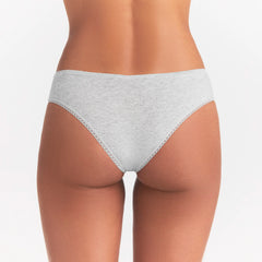 LIGHTWEIGHT COTTON LACE HIPSTER | LIGHT HEATHER GREY ON A MODEL SIDE VIEW