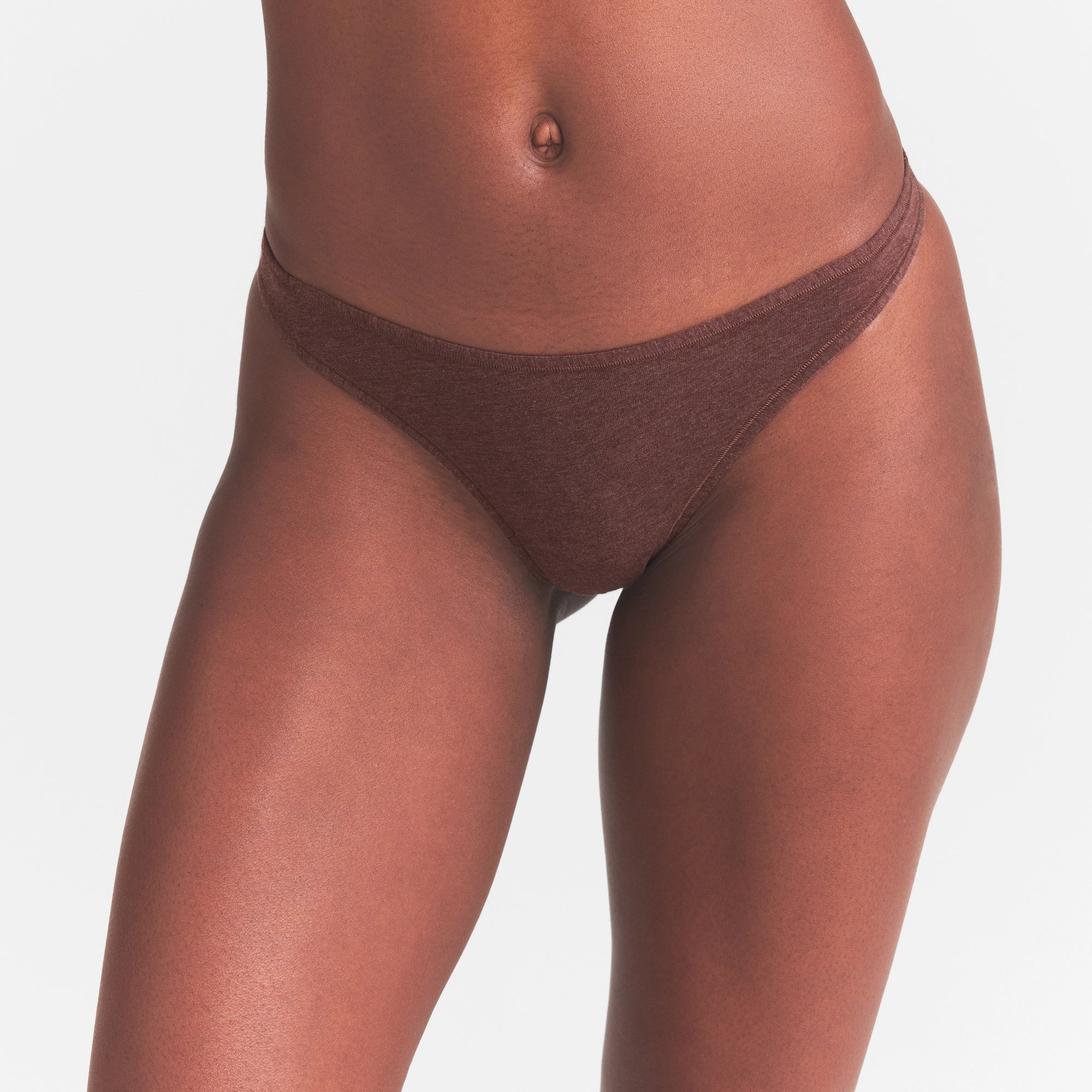 EVERYDAY COTTON THONG | COCOA HEATHER ON A MODEL SIDE  VIEW @ | FOCUS: 0.0, 1.0, 0.9
