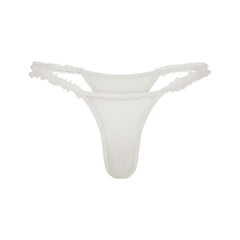 ULTRA FINE MESH RUFFLE STRING THONG | IVORY LAYS FLAT ON A WHITE BACKGROUND | FLT 
