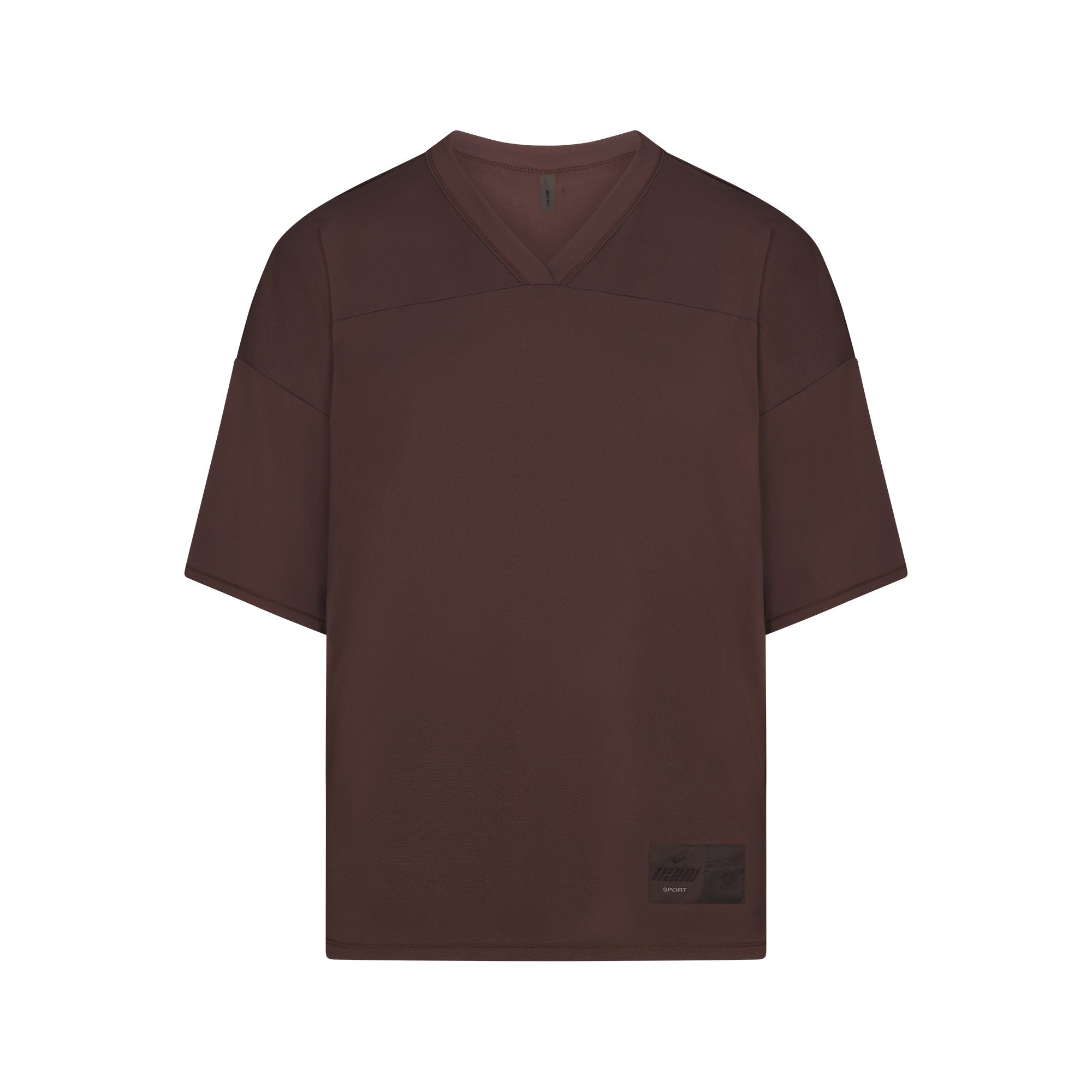 NikeSKIMS AIRY V-NECK OVERSIZED TOP | DARK SEPIA FLAT ON A WHITE BACKGROUND | FLT
