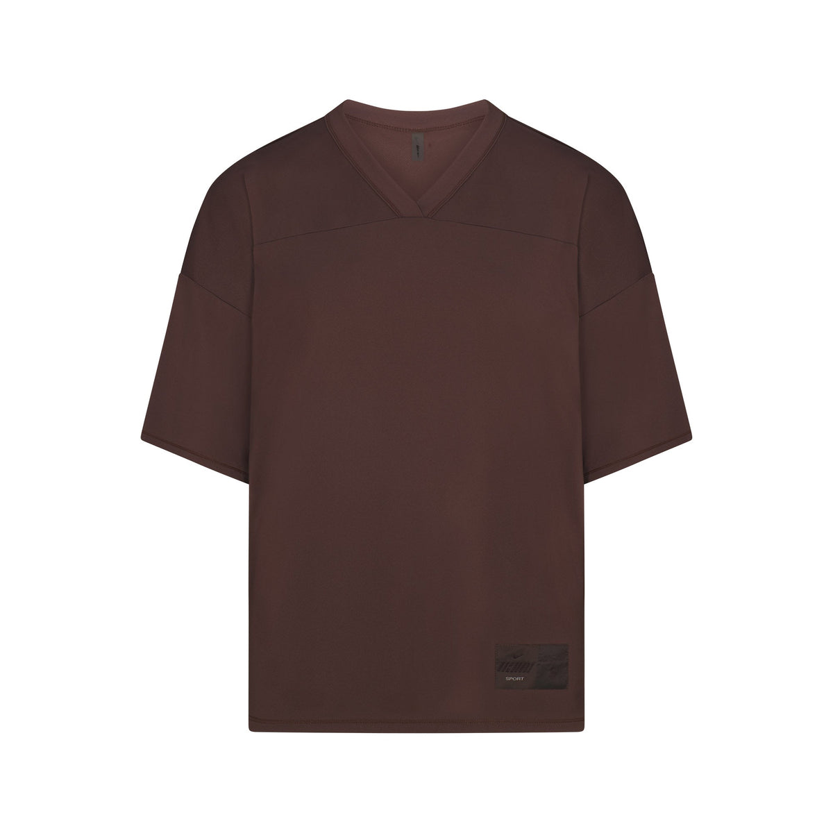 NikeSKIMS AIRY V-NECK OVERSIZED TOP | DARK SEPIA FLAT ON A WHITE BACKGROUND | FLT