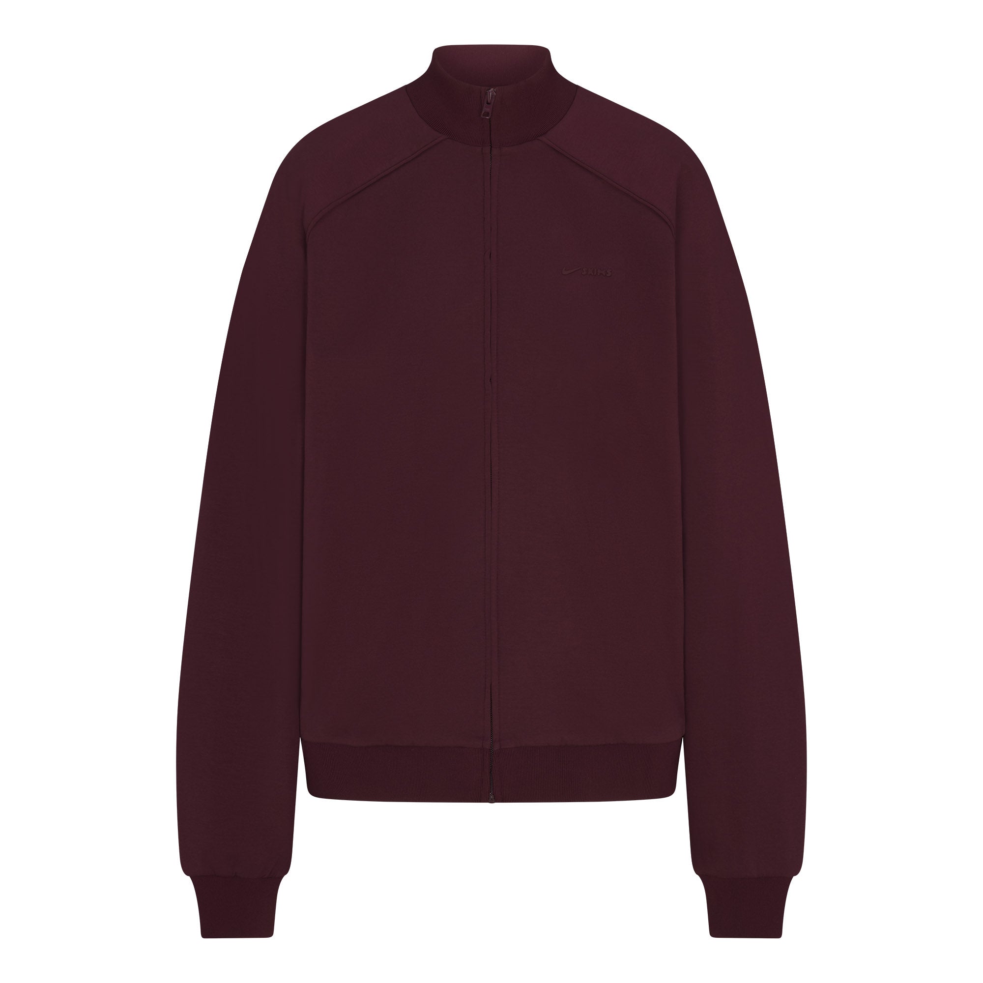 NikeSKIMS MATTE TRICOT OVERSIZED TRACK JACKET | CURRANT FLAT ON A WHITE BACKGROUND | FLT