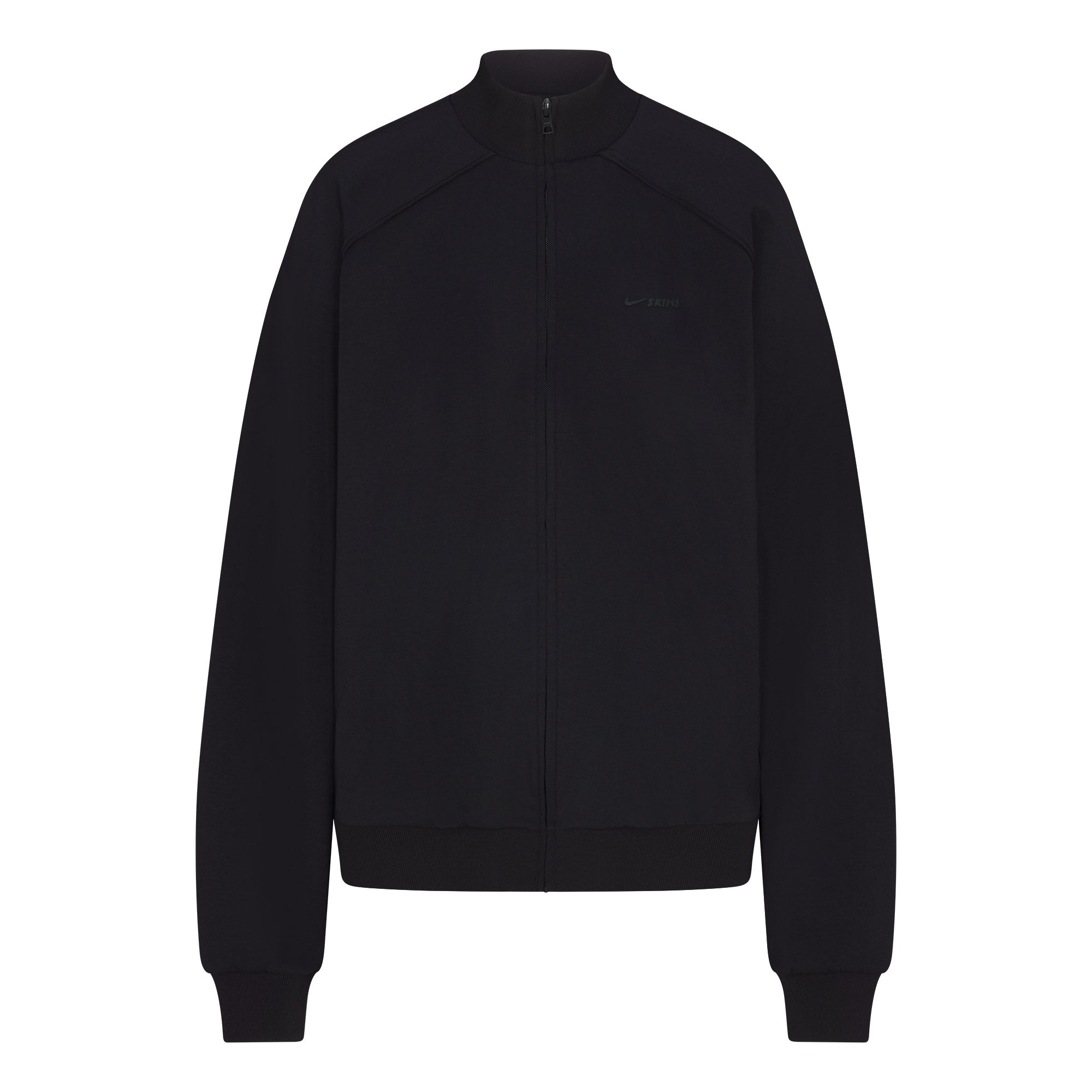 NikeSKIMS MATTE TRICOT OVERSIZED TRACK JACKET | OBSIDIAN FLAT ON A WHITE BACKGROUND | FLT