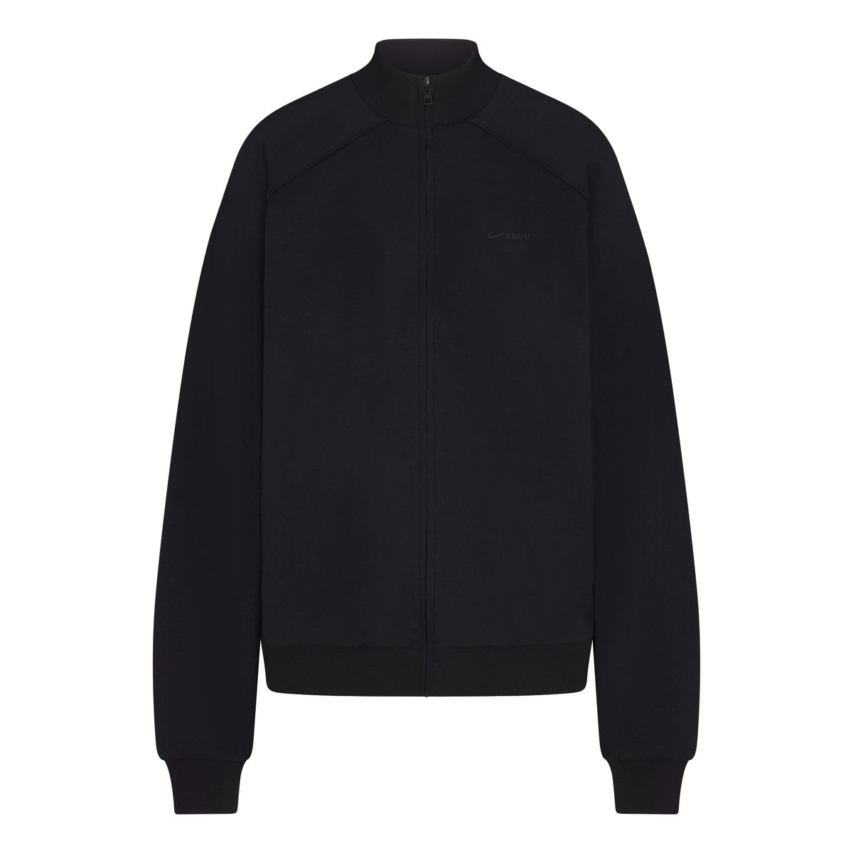 NikeSKIMS MATTE TRICOT OVERSIZED TRACK JACKET | OBSIDIAN FLAT ON A WHITE BACKGROUND | FLT