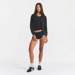 COTTON JERSEY ZIP UP HOODIE | SOOT ON A MODEL FRONT VIEW @ | FOCUS: 0.0, 1.0, 0.9