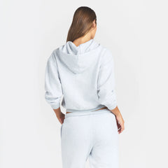 COTTON FLEECE CLASSIC ZIP UP HOODIE | LIGHT HEATHER GREY ON A MODEL BACK VIEW @ | FOCUS: 0.0, 1.0, 0.9