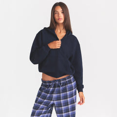 COTTON FLEECE CLASSIC ZIP UP HOODIE | NAVY ON A MODEL SIDE VIEW @ | FOCUS: 0.0, 1.0, 0.9