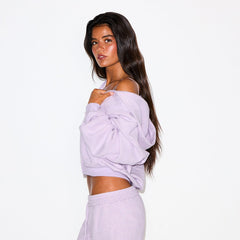 COTTON FLEECE CLASSIC ZIP UP HOODIE | PURPLE HEATHER ON A MODEL SIDE VIEW @ | FOCUS: 0.0, 1.0, 0.9