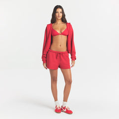 COTTON FLEECE CLASSIC ZIP UP HOODIE | WASHED RED ON A MODEL FRONT VIEW @ | FOCUS: 0.0, 1.0, 0.9