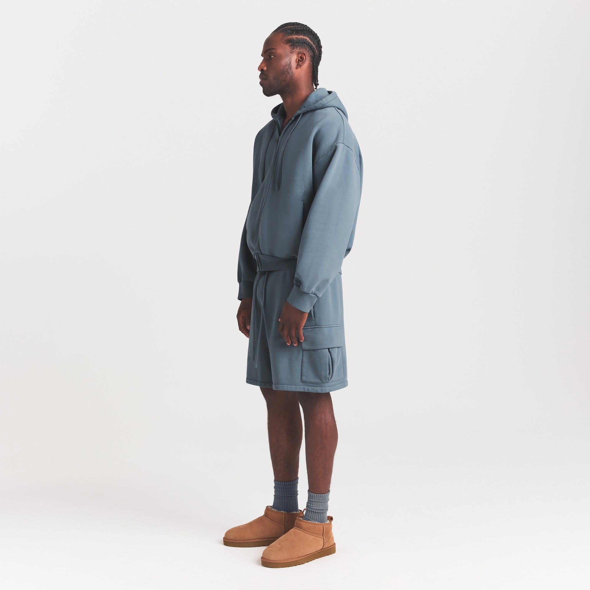 HEAVYWEIGHT FLEECE MENS ZIP UP HOODIE | KYANITE ON A MODEL FRONT VIEW @ | FOCUS: 0.0, 1.0, 0.9