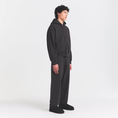 HEAVYWEIGHT FLEECE MENS ZIP UP HOODIE | WASHED ONYX ON A MODEL FRONT VIEW @ | FOCUS: 0.0, 1.0, 0.9
