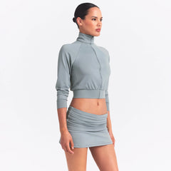 NikeSKIMS AIRY TRACK JACKET | WASHED PACIFIC ON A MODEL SIDE VIEW @ | FOCUS: 0.0, 1.0, 0.9